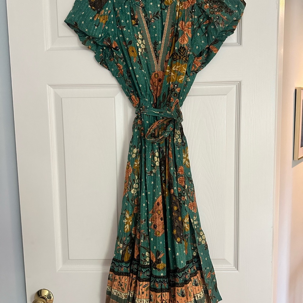Ulla Johnson Green And Orange Floral Midi Dress - image 5